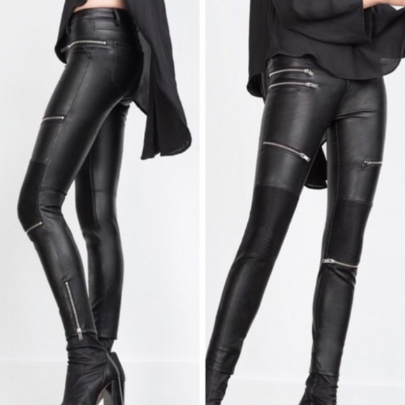 Zara Faux Leather Biker Skinny Pants with Zips - XS - Black - Picture 14 of 14